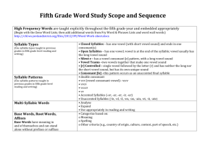 Fifth Grade Word Study Scope and Sequence High Frequency Words