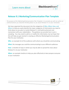 Release 9.1 Marketing/Communication Plan Template