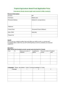 Tropical Agriculture Award Fund Application Form