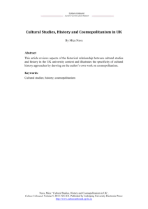 cultural studies, history and cosmopolitanism in UK
