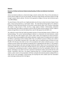 Abstract: Recovery of Lithium by Donnan Dialysis during Recycling