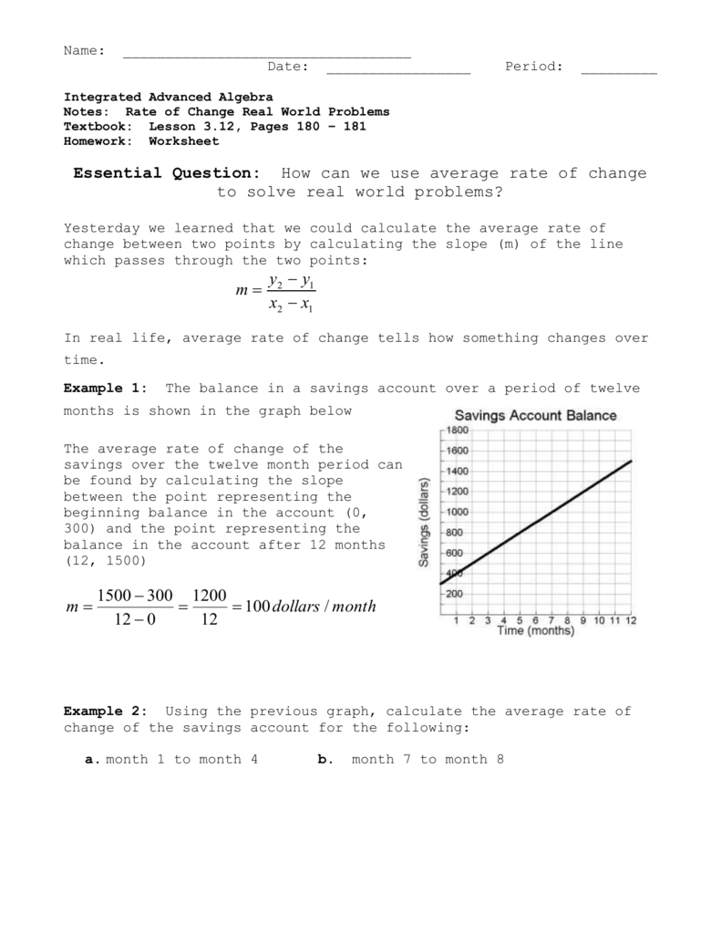 average rate of change worksheet homework #5