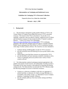 VIVA Guidelines for Cataloging and Intellectual Access