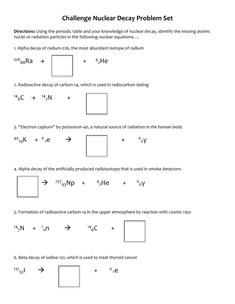 Challenge Nuclear Decay Worksheet With Nuclear Decay Worksheet Answers Key