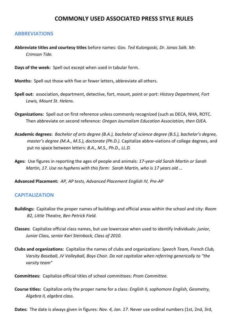 Common AP Style Rules