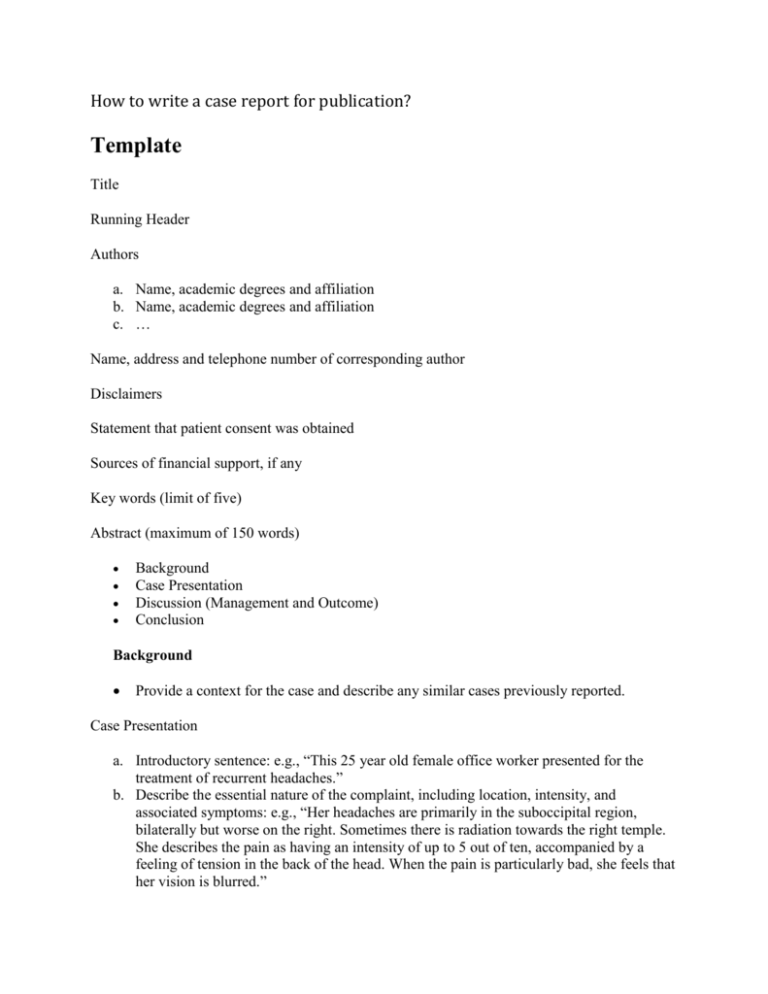 How To Write A Case Report Template