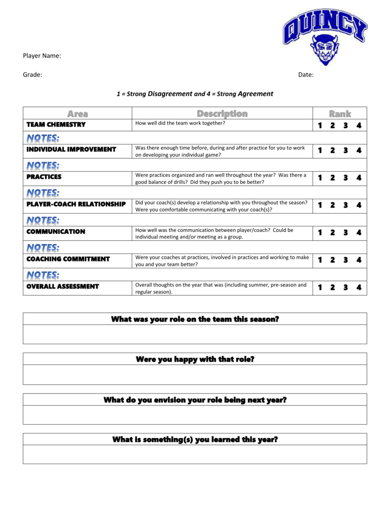 Printable Softball Player Evaluation Form