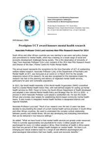 Prestigious UCT award honours mental health research