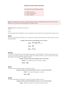 Mean, median, mode/ long division/ decimals study guide