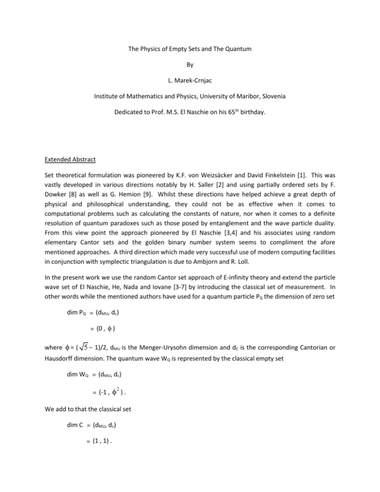 The Physics Of Empty Sets And The Quantum