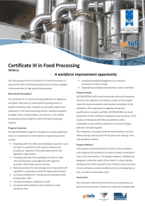 Certificate III in Food Processing - The National Centre for Dairy