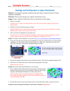 Geology and Earthquakes in Japan Worksheet Example Answers