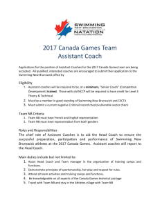 2017 Canada Games Team Assistant Coach position application