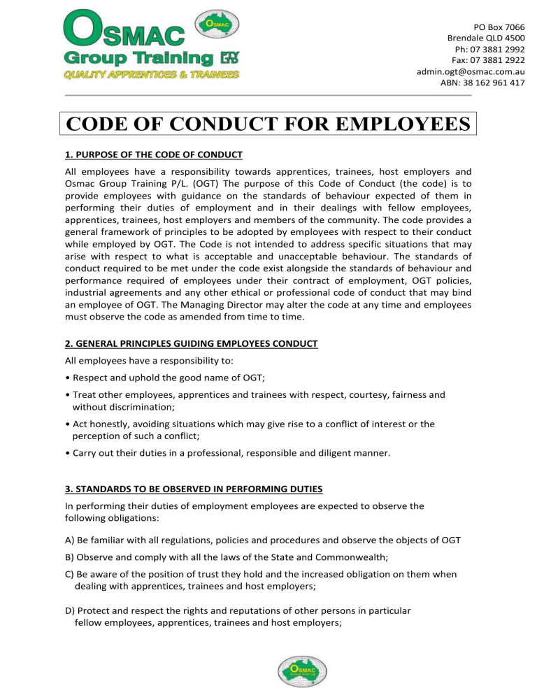 Code Of Conduct For Employees