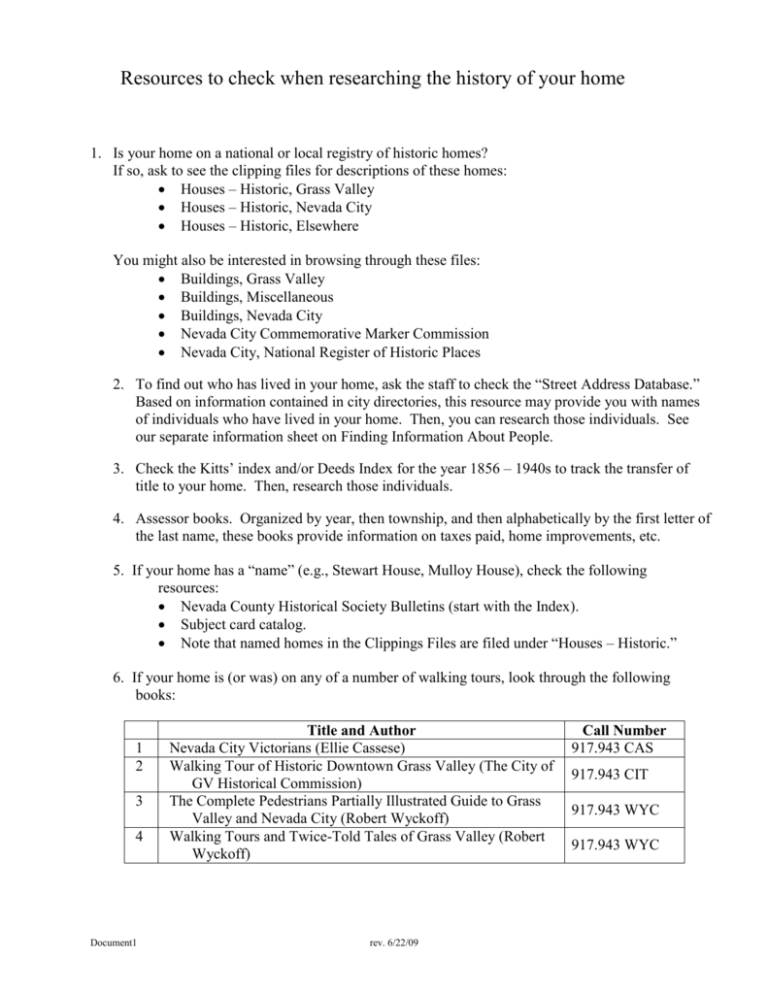 Resource List for Searching History on your Home