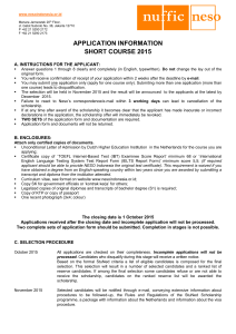 StuNed Form -Short Course – Deadline 1 October 2015
