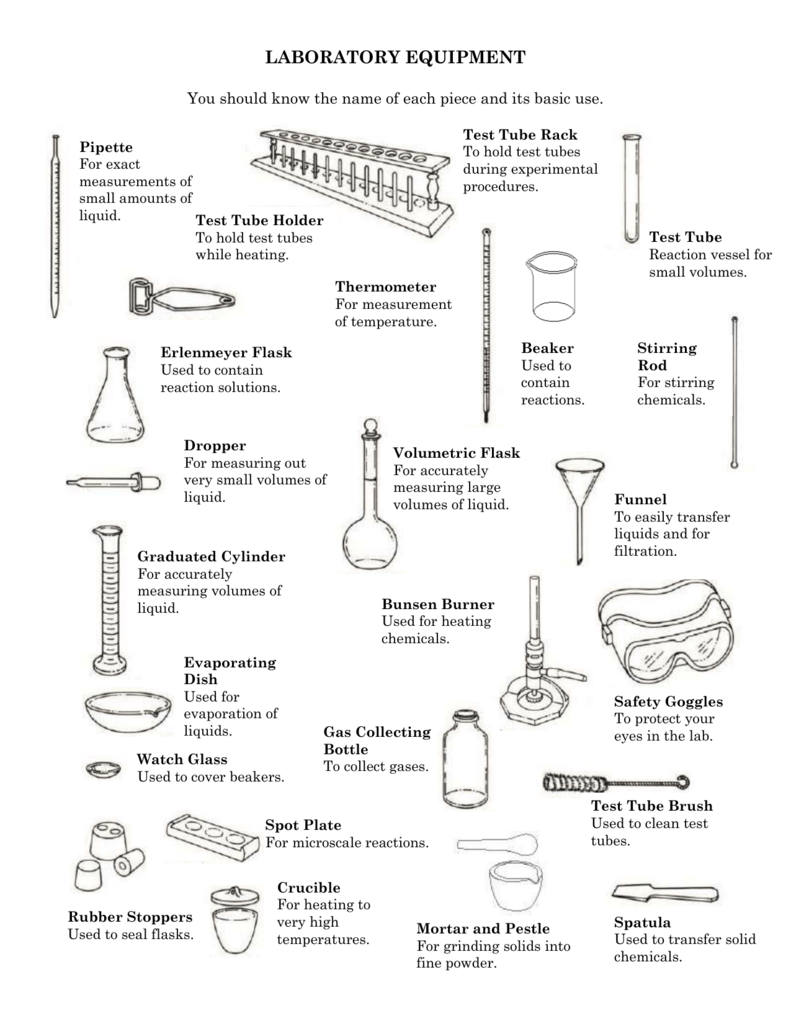 Lab Equipment Worksheet Answer Key