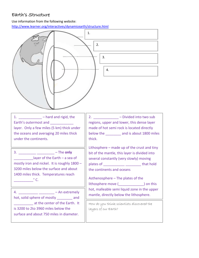 Earth S Interior Worksheet Answer Key
