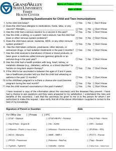 Screening Questionnaire for Child and Teen Immunizations