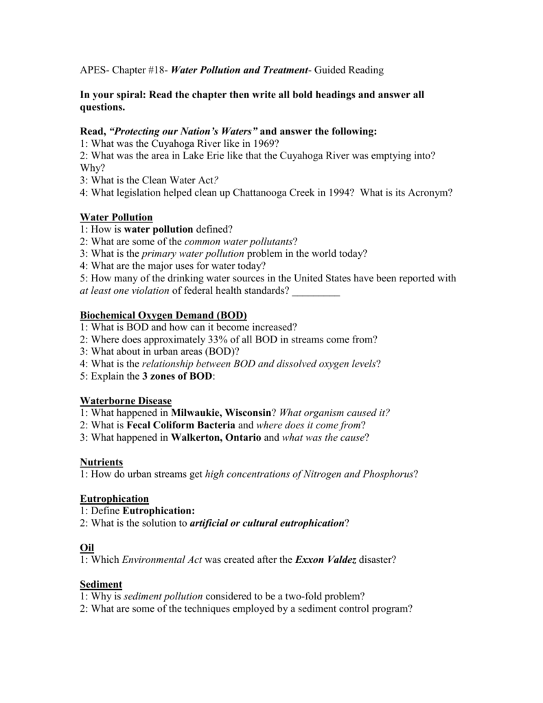 Apes Chapter 18 Water Pollution And Treatment