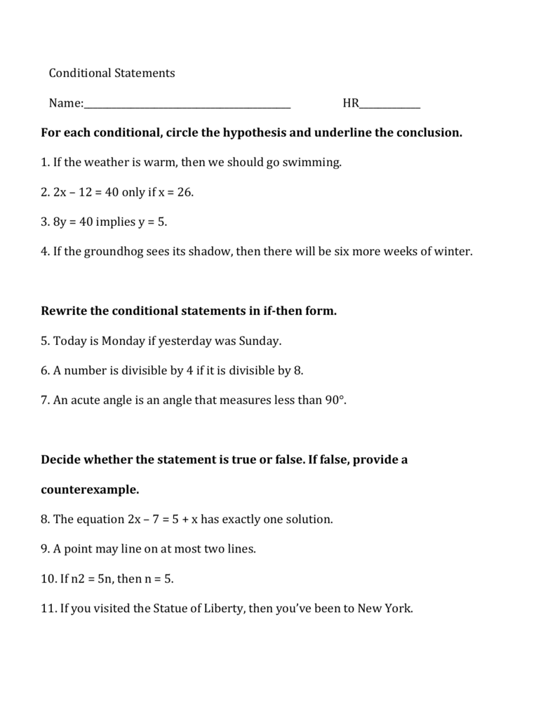 Conditional Statements Regarding Conditional Statements Worksheet With Answers
