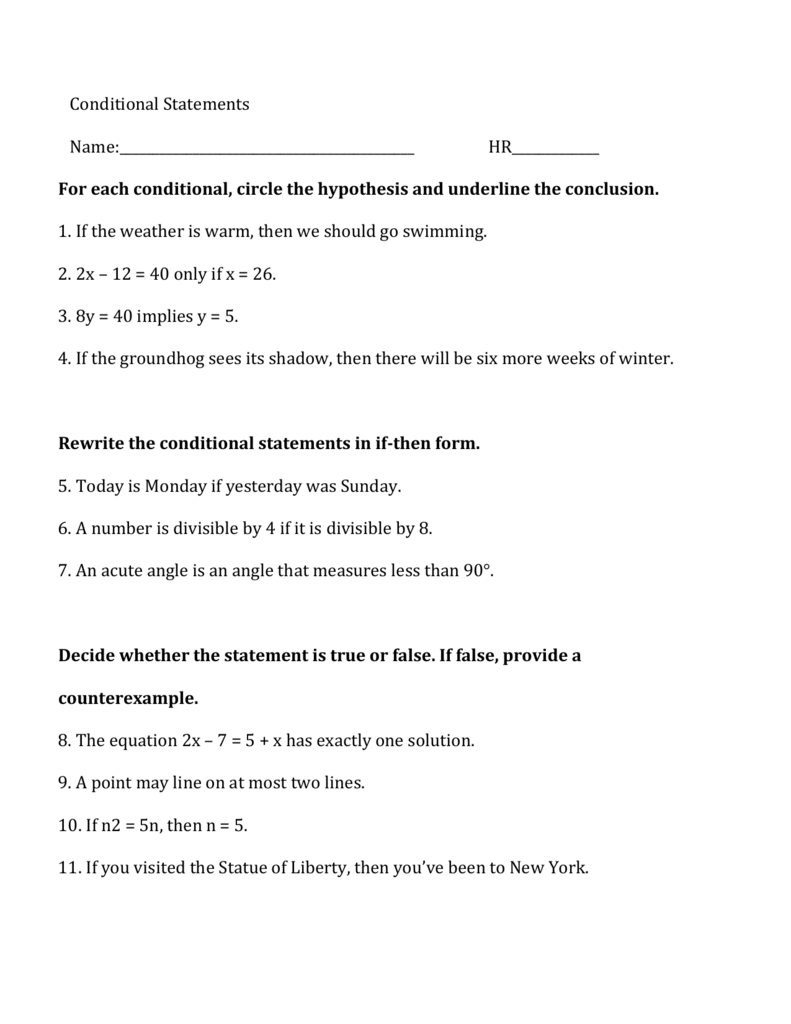 Conditional Statement Worksheet Geometry Onlineworksheetmyid 