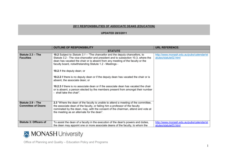 Responsibilities Of Associate Deans education 