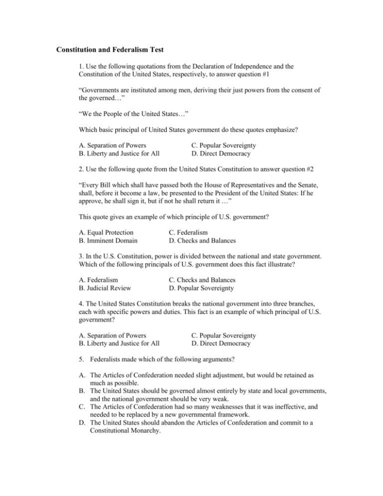 Constitution And Federalism Test 