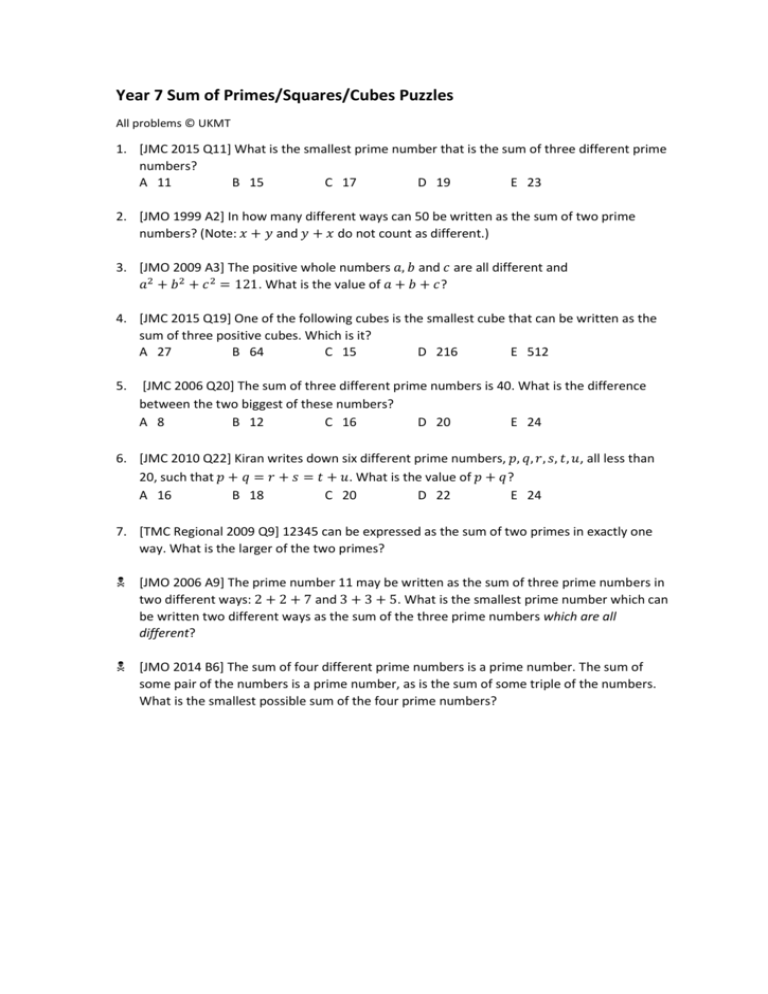 Worksheet Year 7 Number Theory Exercise 1