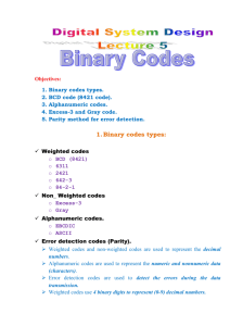 Binary codes types. BCD code