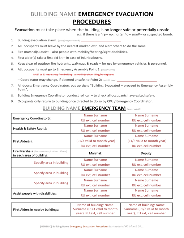 Emergency Evacuation Procedures GENERIC