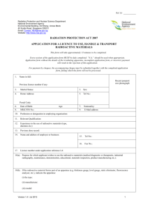 Application for a licence to use, handle and transport radioactive