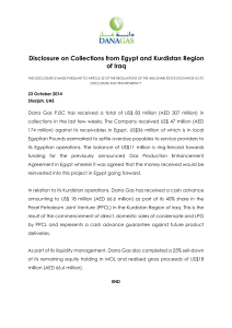 Disclosure on Collections from Egypt and Kurdistan Region of Iraq