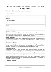 principal selection panel report and recommendation to the secretary