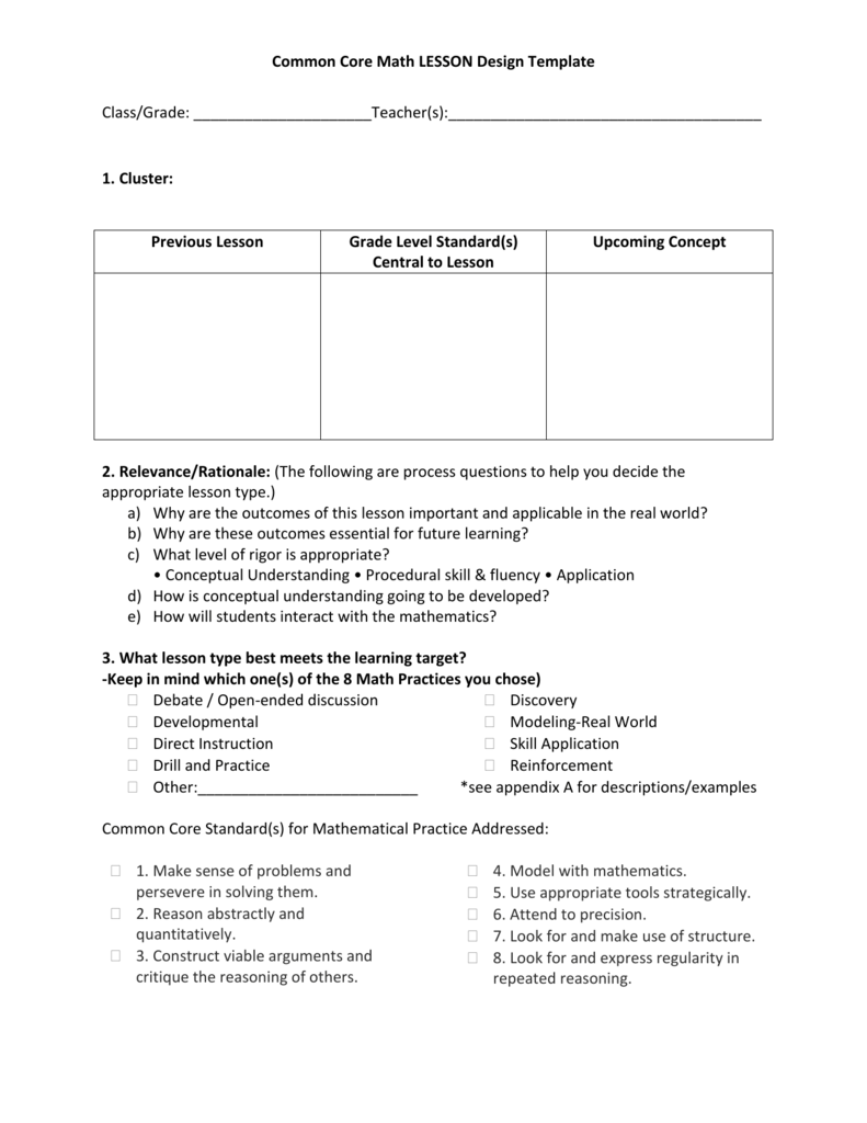 3 Part Math Lesson Template