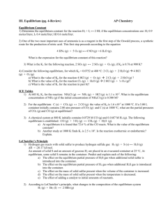 III. Equilibrium (pg. 4-Review) AP Chemistry Equilibrium Constant 1