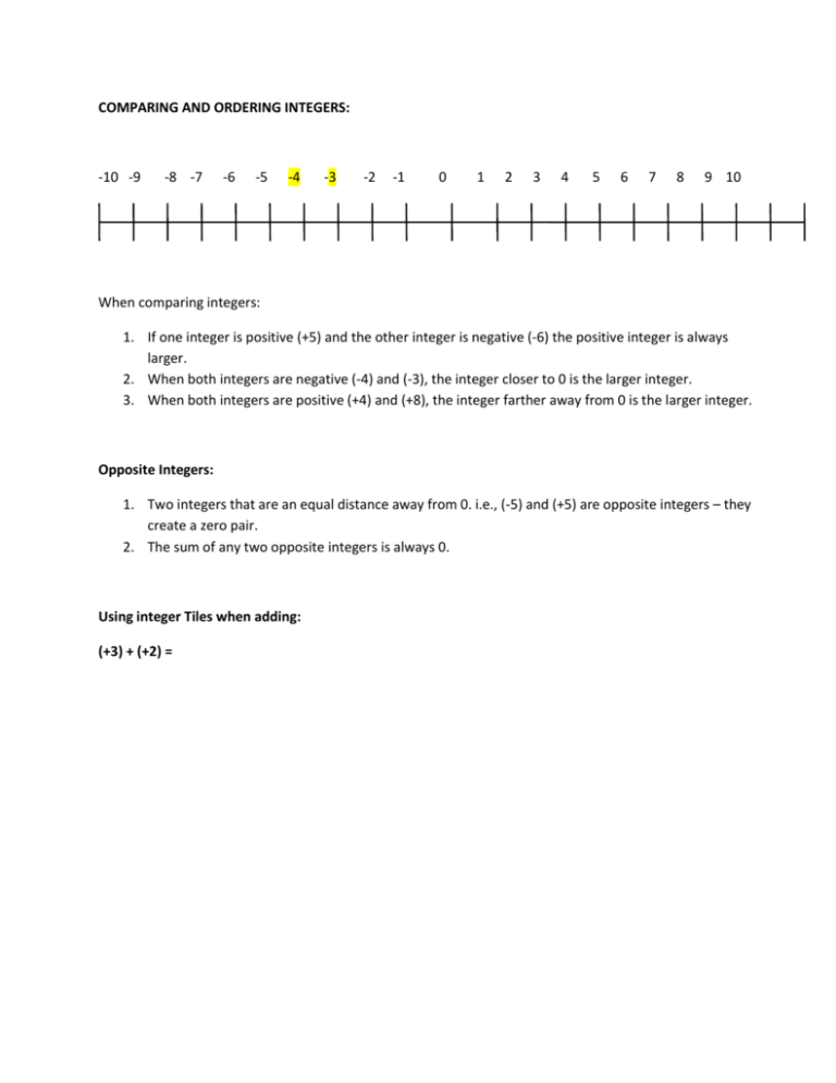 COMPARING AND ORDERING INTEGERS
