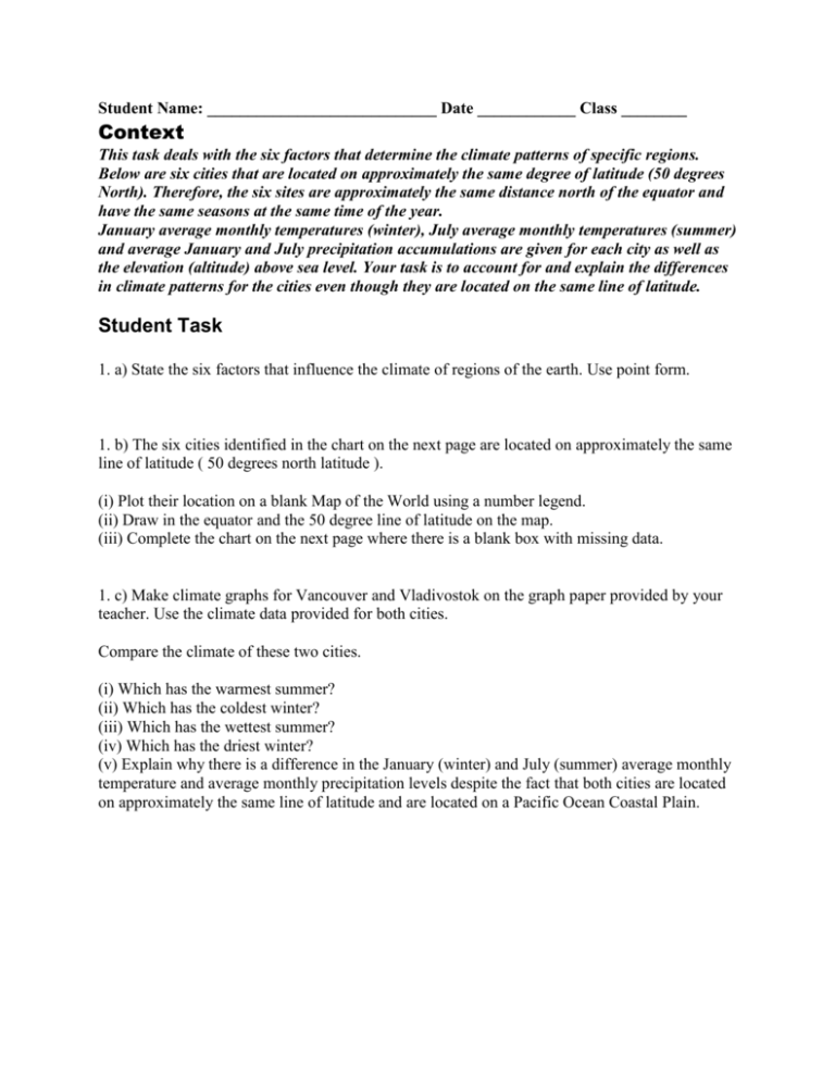 Physical Patterns in Geography Climatic Patterns