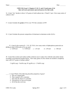 Name: Date: ______ CHM 130, Exam 3: Chapters 9, 10, 11, and 13