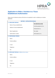 application to the HPRA to vary the Tissue Establishment authorisation