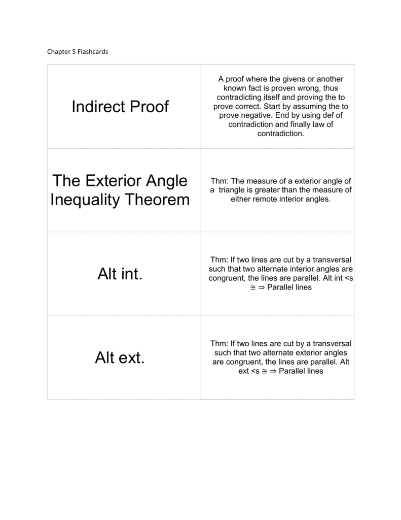 Chapter 5 Flashcards Indirect Proof A Proof Where The Givens Or