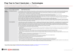 Prep Year to Year 2 band plan * Digital Technologies
