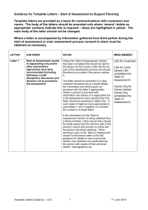 Template Letters - Start of Assessment to Support Planning