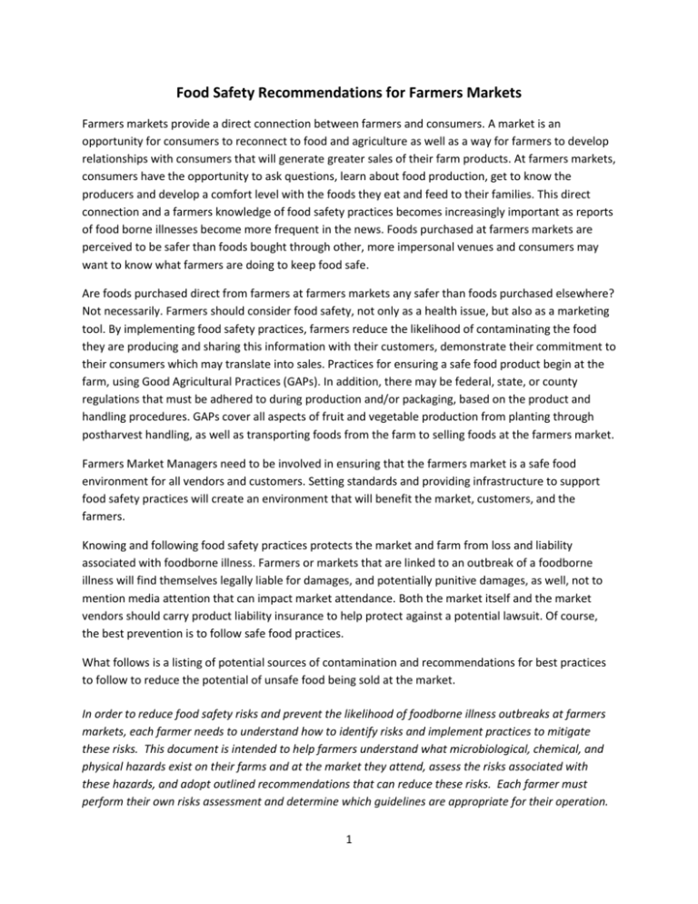 Food Safety Recommendations For Farmers Markets