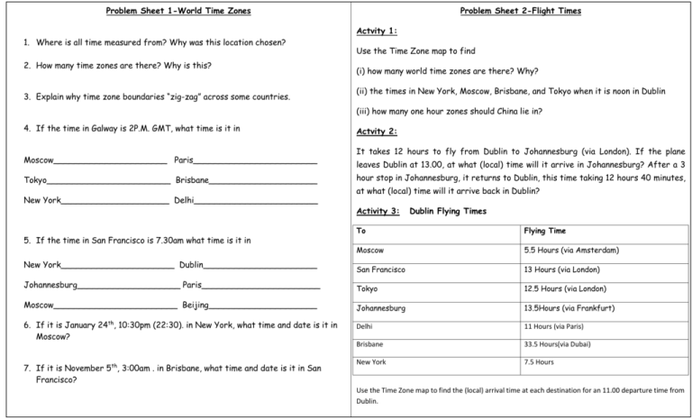 Problem Sheet 2 Flight Times