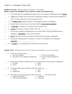 Chapter 19 – Earthquakes Study Guide