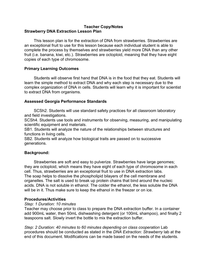 Strawberry Dna Extraction Lab Worksheet