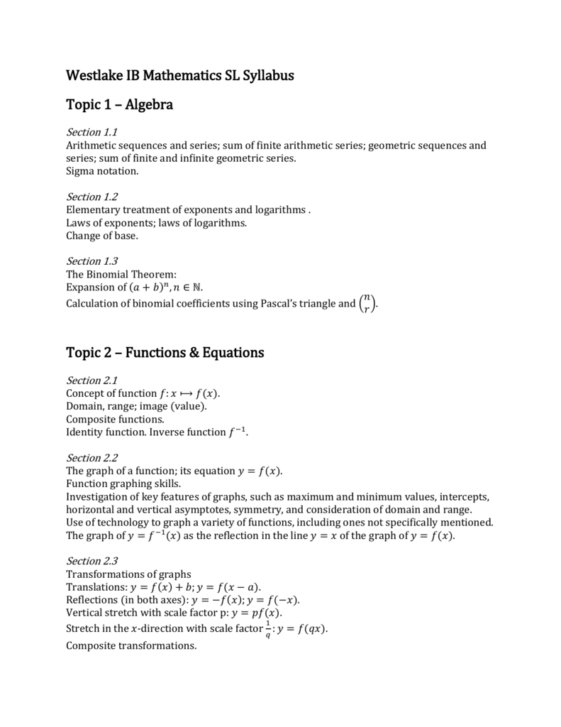 Westlake Ib Mathematics Sl Syllabus