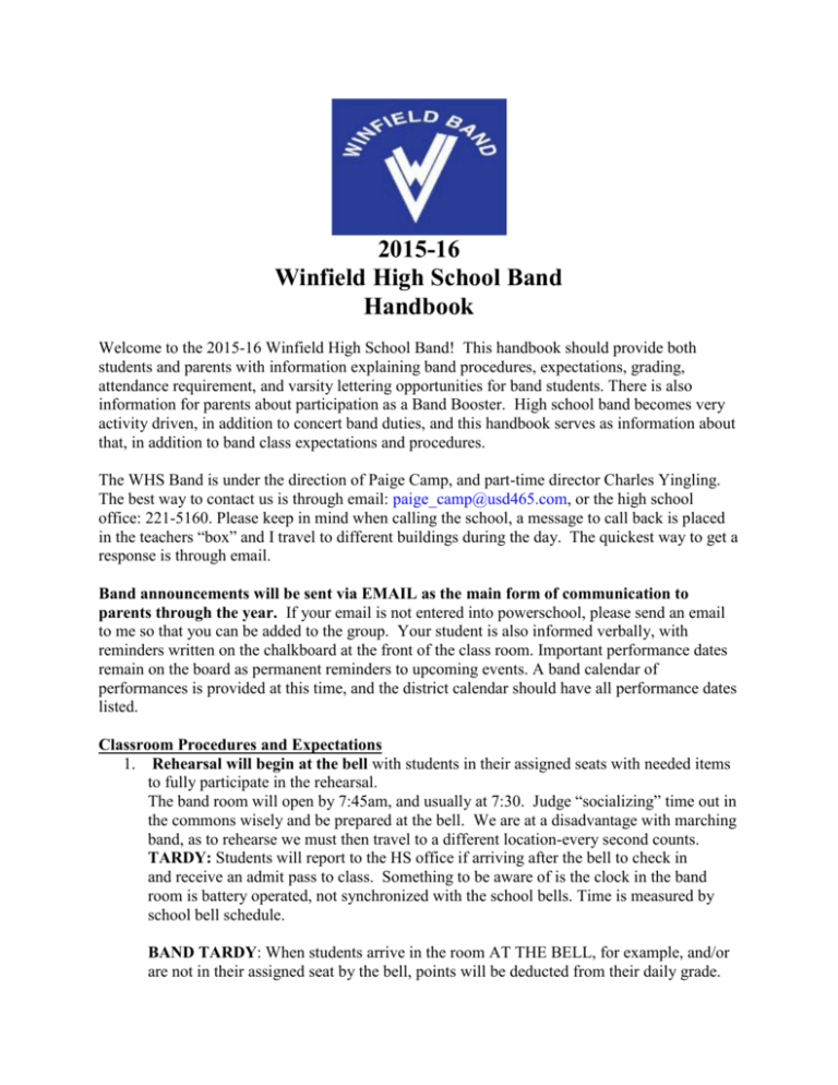 2015 Band handbook Winfield High School
