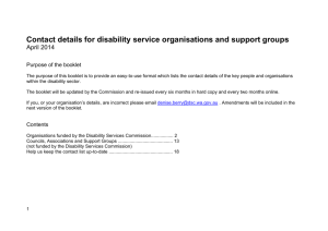 Contact details for disability service organisations and support groups